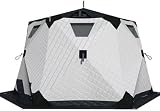 Tienda de campaña de invierno, shanty hexagonal con gato de estufa y piso, refugio desplegable portátil para pesca en hielo al aire libre, capacidad para 6-10 personas, color negro