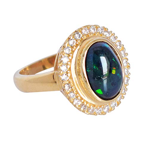 Bague opale noire argent 925 plaqué or avec oxyde de zirconium pour femme FSJ-4670-A