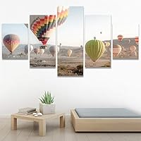 SIGNWIN 5 Panel Canvas Wall Art Modern Art Expressive Hot Air Balloon Minimalist Multicolor Photography Transportation for Home Decorations Ready to Hang - 60