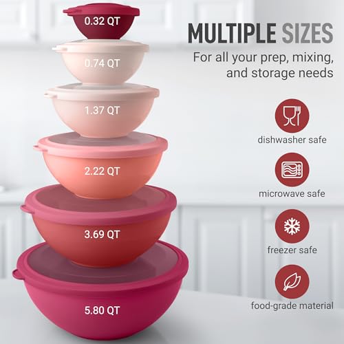 Zulay-Kitchen-12-Piece-Plastic-Mixing-Bowls-with-Lids-Set-Colorful-Mixing-Bowl-Set-for-Kitchen-Nesting-Bowls-with-Lids-Set-Microwave-and-Freezer-Safe-Red-Ombre Zulay Kitchen 12 Piece Plastic Mixing Bowls with Lids Set Colorful Mixing Bowl Set for Kitchen Nesting Bowls with Lids Set Microwave and Freezer Safe Red Ombre