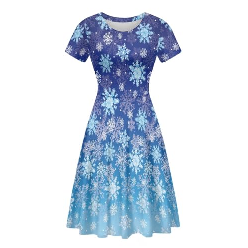 Image of POLERO Women Puffy Swing Elegant Party Midi Dresses Short Sleeve Round Neck A-Line Dress