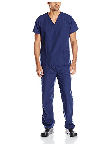 G Med Unisex Scrub Set V-Neck Top and Pant 2 PC Set(Menset-MED,DBL-L) Navy