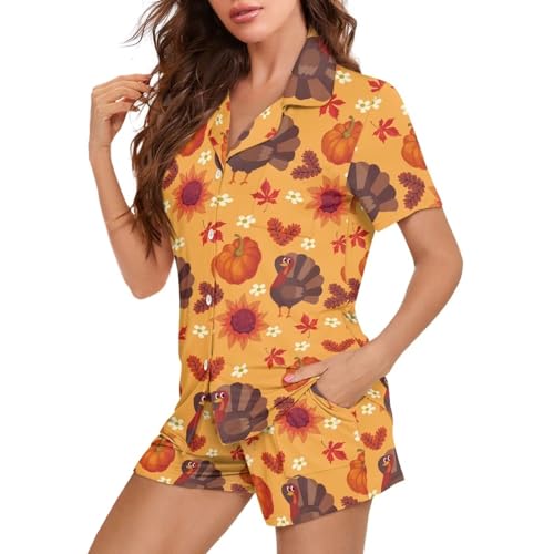 Image of Women's Short Sleeve Sleepwear Pajamas Nightwear with Pockets | skin-friendly breathable material resists pilling fading and deformation after repeated washing