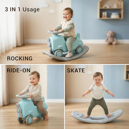 Image of Baybee 3 in 1 Ride on Cars for Kids | Indoor Push Ride on Car with Safety Backrest & Toy Storage | Portable Kid Cars with Music & Horn | Outdoor Rider car for Kids 1 to 3 Years Boys Girl (Blue)