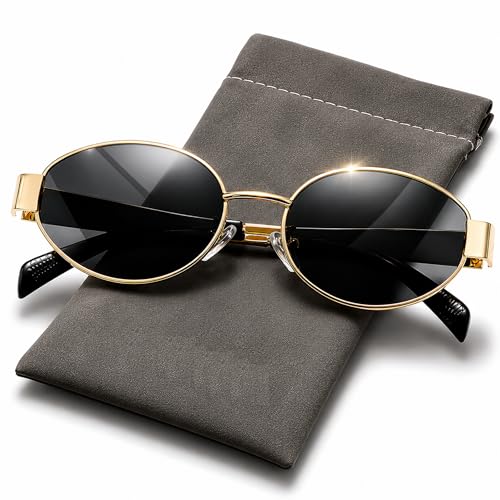 Image of FAVELA Retro Oval Sunglasses for Women & Men | Trendy Metal Sun Glasses Classic Shades | UV400 Protection Retro Oval Sunglasses Vintage Style.