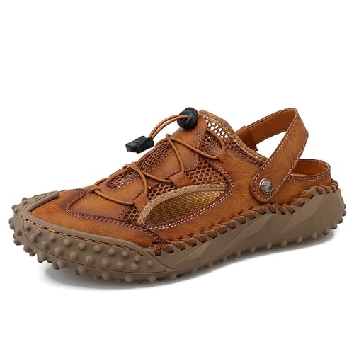 Men's Closed Toe Leather Sandals Adjustable Fisherman Shoes Casual Outdoors Summer Beach Sandals