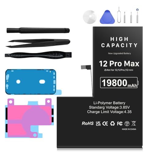 EVELLHPP 19800mAh Battery for iPhone 12 pro max Upgrade High Capacity Replacement Battery for iPhone 12 pro max Models A2342 A2410 A2412 A2411 with Professional Repair Tool