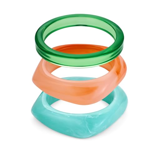 WOWORAMA 3pcs Colorful Resin Acrylic Bangle Bracelets Set for Women Wide Chunky Acrylic Bracelets Stackable Geometric Acetate Resin Bangles Stack Plastic Statement Bracelet