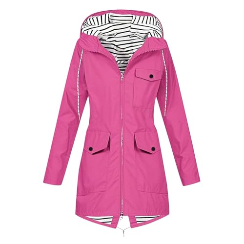 Waterproof Jacket 3-In-1 Lightweight Windbreaker Breathable Raincoat Ladies Hoody Softshell Rain Coats Drawstring Zip Up Trench Coat with Pockets for Outdoor Hiking