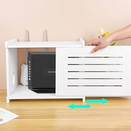 Boîte de rangement pour modem et support projecteur mural blanc en bois