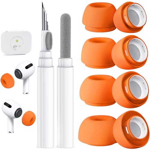Image of 4 Pairs Replacement Ear Tips for AirPods Pro 2nd /1st (Orange) | (4 Size XXS /XS /S /M /L )Silicone Ear Tips with Cleaner kit,Noise Reduction Holewith & Built-in dust Guard Screen