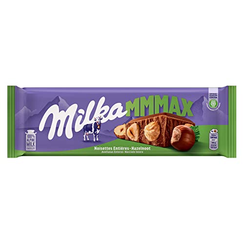 Milka MMMAX Tableta Grande de Chocolate con Leche de los Alpes con Avellanas Enteras 270g (Paquete de 6)
