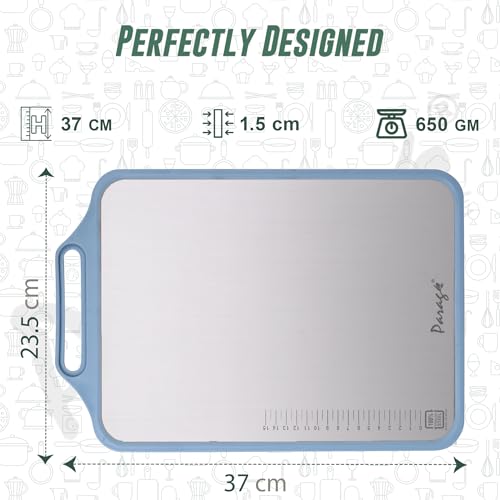 Image of Parage 2-in-1 Reversible Chopping Board | Stainless Steel + Wooden Dual-Side Cutting Board | Hygienic, Anti-Slip, Heavy-Duty Board for Meat, Vegetables, Fruits & Kitchen Use | 37 x 23.5 cm