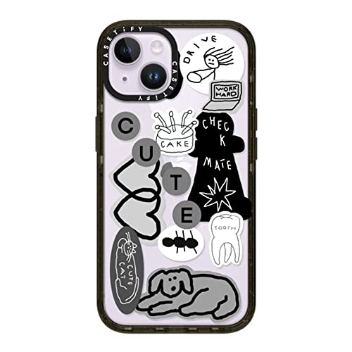 CASETiFY �C���p�N�g iPhone 14 �P�[�X [MIL�K�i���� (4x MIL-STD-810G)/2.5m����̗����������N���A] - INAP STICKER 01 - �O���b�V�[ �u���b�N