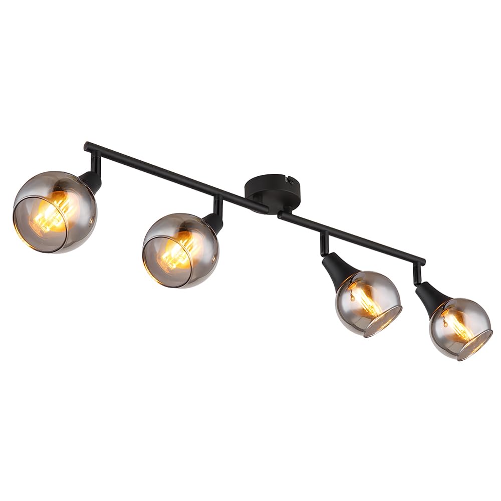 Ceiling Light Ceiling Light 4 Bulbs Living Room Smoked Glass Ceiling Spotlight Ball Metal 4x E14 L x W x H 60 x 9 x 16 cm