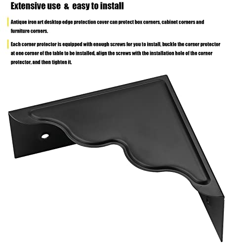 Image of Pack of 4 3.68 inch Antique Metal Corner Protectors Corner Guard Decorative Desk Box Corner Protector Desk Case Edge Cover Guard Furniture Corner (Black)