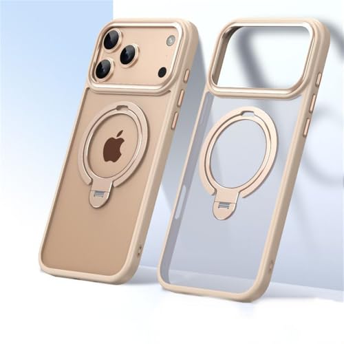 360°磁気回転メタルリングキックスタンド電話ケースiPhone 12 13 14 15 16 17 Pro Max 17Air 14 15 16 Plusワイヤレス磁気充電耐衝撃PCカバー、マットゴールド、iPhone 13用