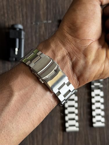 Image of Solid Steel Watch Band for 18mm-20mm 304 Solid Stainless Steel, Adjustable to Any Wrist Size, Comes With Length Adjustment Tool. with Deployment Clasp with Safety Lock.