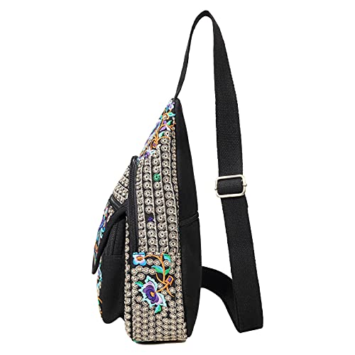 Image of SILKAREA Vintage Embroidered Bohemian Small Sling Bag for Women Crossbody Rope Sling Backpack Purse Shoulder Bag