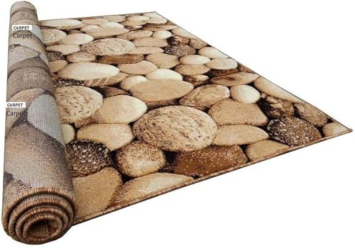 Image of Soft Thick Geometric Acrylic Washable Anti Skid Carpet. for Living Room Bedroom. Hall Size 7 x 10 feet (150X210 Cm) Gold D39