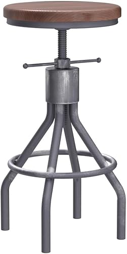 Vista 4 de LOKKHAN Juego de 2 taburetes de bar industriales, taburetes giratorios de metal redondos de madera ajustables vintage, 23-30 pulgadas de alto