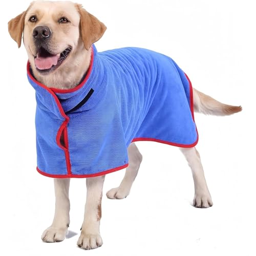 大型犬用犬用プール犬用バスローブタオル超吸収性マイクロファイバー調節可能な速乾性コートペット厚手の柔らかいローブ、ペット乾燥コレクションマイクロファイバータオル 速乾性 犬用バスタオル 暖かい コーギー 犬服 (3XL,青)
