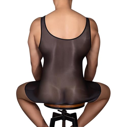 Holiberty Men's Sexy Sheer Bodysuits Jumpsuit Undershirt One Piece See Through Sleeveless Bodysuit Sissy Underwear3