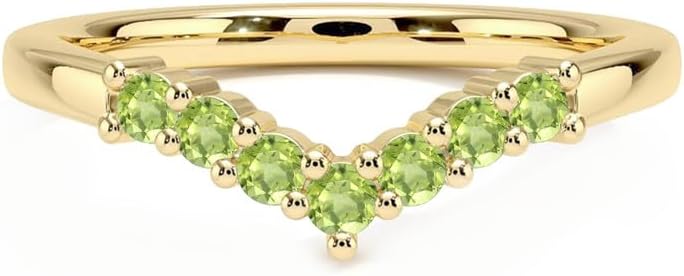 Green Peridot Chevron V Shape Wedding Band For Women, 14k Gold Finish Round Cut August Birthstone Peridot Contour Anniversary Matching Band, Ladies V Shape Ring
