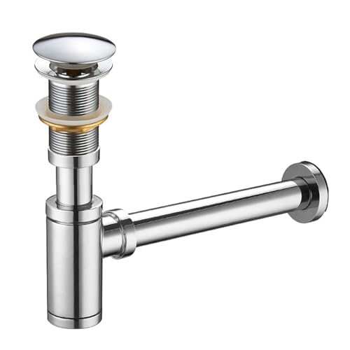 Siphon de Lavabo, Siphon Lavabo Salle De Bain Sans Trop-plein, Réglable Siphon Universel Avec Robinet de Vidange à clapet, Siphon Tubulaire en Zinc Pour...