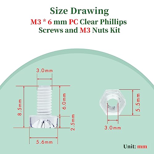 Pzsmocn 200 Pieces/100 Sets M3*6 mm PC Transparent Plastic Cross-recessed Round Head Screws and Hexagonal Nuts Kit - Image 4