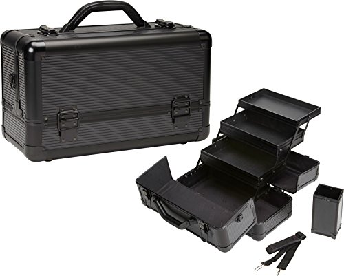 Seya Beauty Pro Aluminum Makeup Train Case w/ Brush Holder (All Black Aluminum)