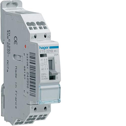contacteur modulaire - jour/nuit - 20a - 2 contacts nf - 230v - hager ets221b