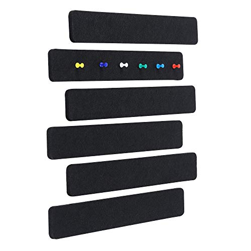 Felt Bulletin Board Bar Strip, Self-Adhesive Felt Board Strip, No Frame Wall Decorative Bulletin Board with 20 Pieces Push Pins for Office Classroom Home, 6 Black Bars