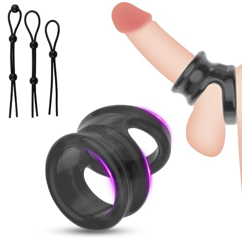 Anneaux péniens extrêmement en silicone - Anneaux pour testicules pour homme + 3 anneaux péniens réglables - Jouet sexuel pour homme - Anneau pénien - Gaine de pénis - Anneau de testicules - Noir