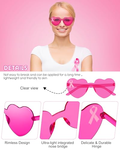 Photect 12 Pairs Pink Ribbon Sunglasses Breast Cancer Awareness Heart Glasses Pink Heart Sunglasses Breast Cancer Awareness2