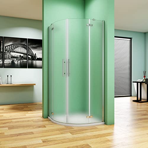 90x90x195CM CABINA DE DUCHA SEMICIRCULAR PUERTAS ABATIBLES PANELES CON BARRAS DE SOPORTE CRISTAL 6 MM ESMERILADO ANTICAL EASY CLEAN + PLATO