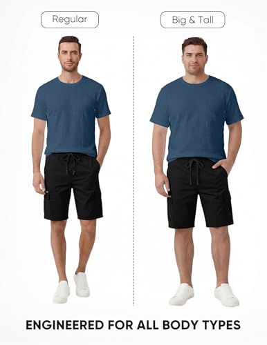 Image of JMIERR Mens T-Shirt Casual Stretch Solid Crewneck Short Sleeve Tees Textured Shirts