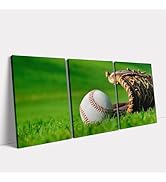 KAWAHONE Sports Canvas Wall Art Baseball Decor Sports Wall Art, Green Grass Baseball Field Baseba...