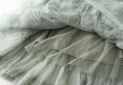 Womens Lace Tulle Skirts Asymmetric Ruffle A-line Skirts Elastic Waist Party Wedding Guest Skirt 2025 Summer Clothes2