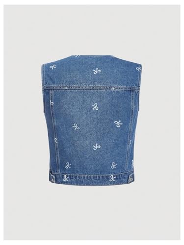 MakeMeChic Women's Bow Denim Vest Button Down Sleeveless Y2k Jean Tops2