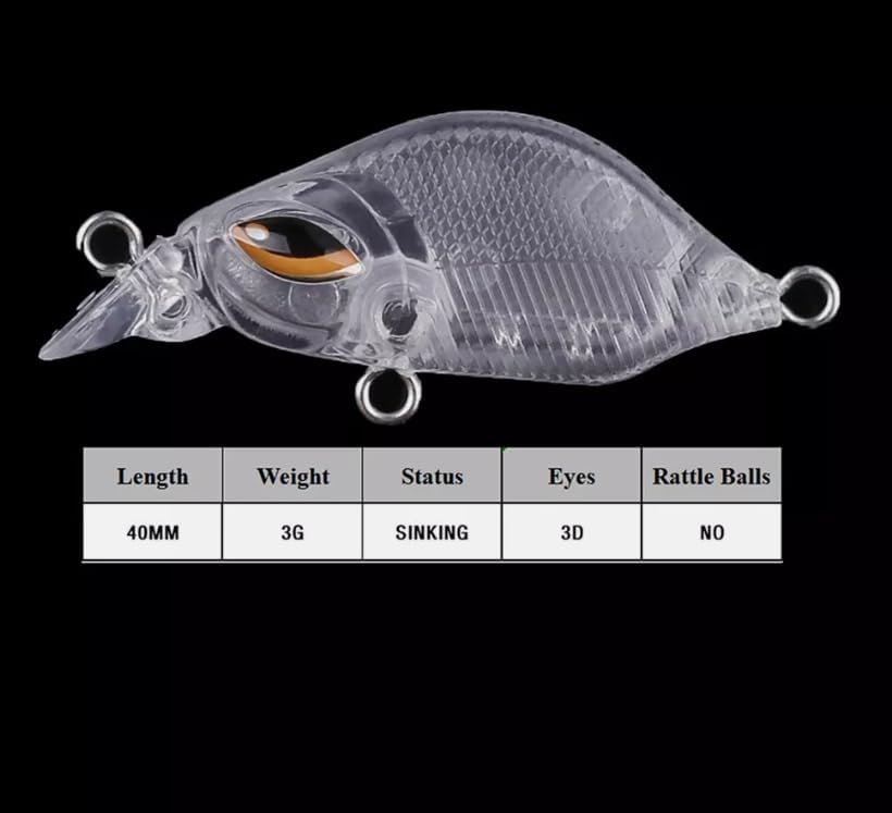 Pack of 20 Silent Sinking Mini Crankbait DIY Unpainted Bait Blank Fishing Lure