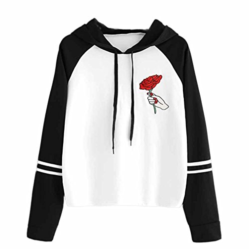 Preisvergleich Produktbild Hoodie Kapuzenpullover Damen Rose Sweatshirt Bekleidung Herbst Winter Kapuzenpulli Langarm Schwarz Pullover Tops LMMVP (Weiß, S)