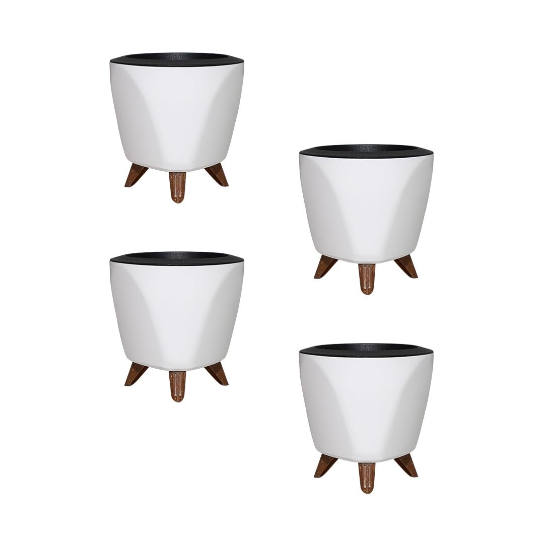 Harshdeep Self Watering Pots for Indoor Plants - Lagos - Home Living Room Tabletop Decorative Round Plastic Small Size Planter 5 Inch Set of 4 (White) (B0D49PZB9Z) Amazon Price History, Amazon Price Tracker