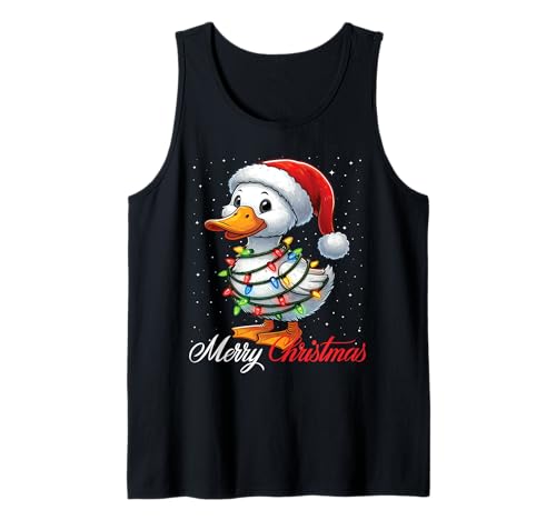 Duck Merry Christmas Lights Sombrero de Papá Noel Nieve Camiseta sin Mangas