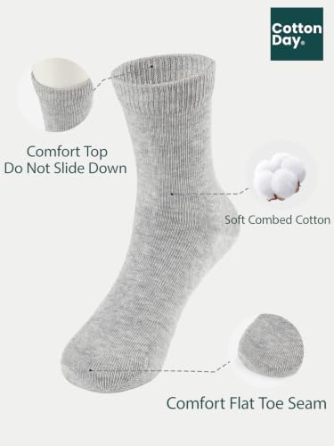 Image of COTTON DAY Unisex Kids Youth Boys Girls Soft Cotton School Crew Dress Socks Seamless Toe Black White Gray Navy 6 Pack