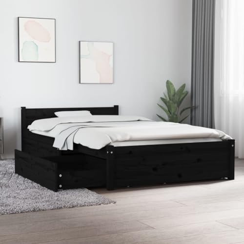 vidaXL Bett mit Schubladen Holzbett Massivholzbett Einzelbett Bettgestell Bettrahmen Schlafzimmerbett Schlafzimmermöbel Schwarz 90x200cm