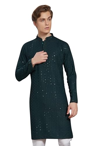 Image of DIVISIVE Men's Sequince Embroidered Cotton Blend Only Slim Fit Kurta