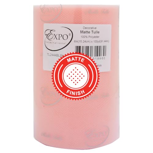 Image of Expo International Decorative Matte Tulle, Roll /Spool of 6 inch X 100 Yards, Lightweight Polyester Tulle Fabric for Tutus, Costumes, and Party Decorations, Washable, Easy-to-Use, Blush Pink