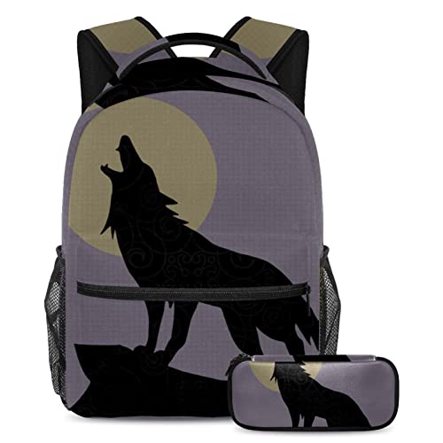 Sac à dos loup et trousse multicolore pour écoliers et étudiants, dimensions 29x20x40cm