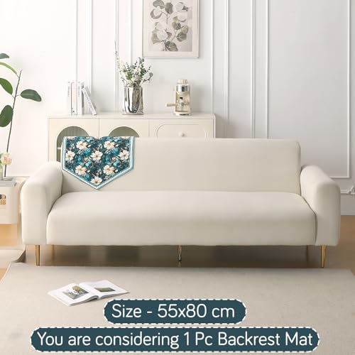 Image of HOKIPO 'Florentina Series' 1 PC Backrest Mat for Sofa Cover | Premium Multi-Needle Quilted Holland Velvet Mat with Anti Slip Backing, Pansies Teal (IN-877-V5*S)